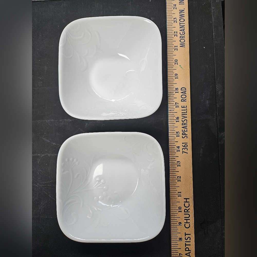 Corelle White Embossed Square Bowls